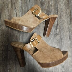 UGG Tan Suede Platform Mules. Size 11 With 4inch Heels.